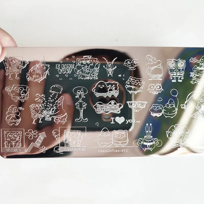 Color: NUDE - Cute Cartoon Animal Nail Stamping Plates Cartoon Cat Mermaid Girl Gragon Brand Image Stainless Steel Stencil Nail Art Template