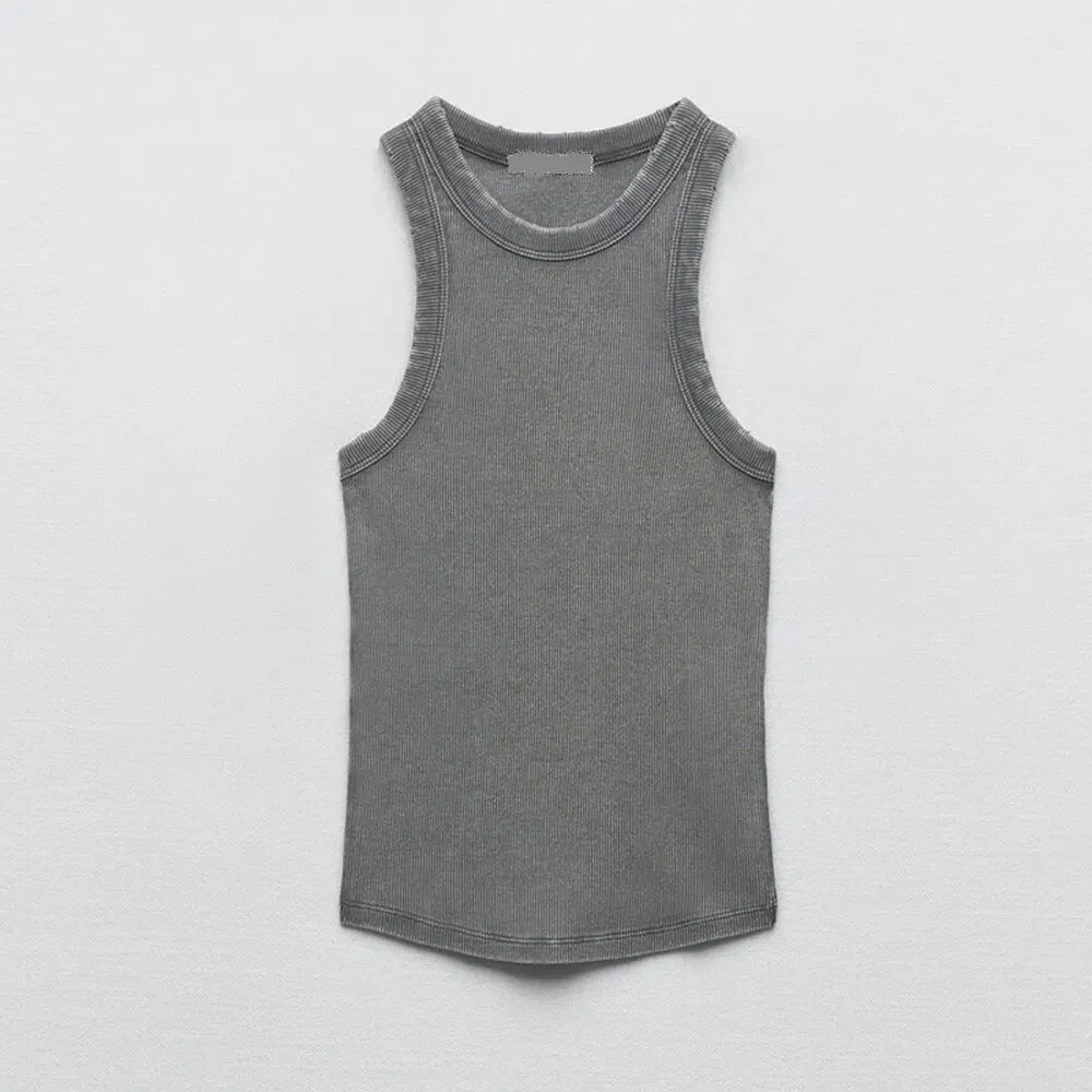 Size: M, Color: GRAY - BMURHMZA Fashion New Water Wash Rib Simple Retro Workwear Women's Tank Top