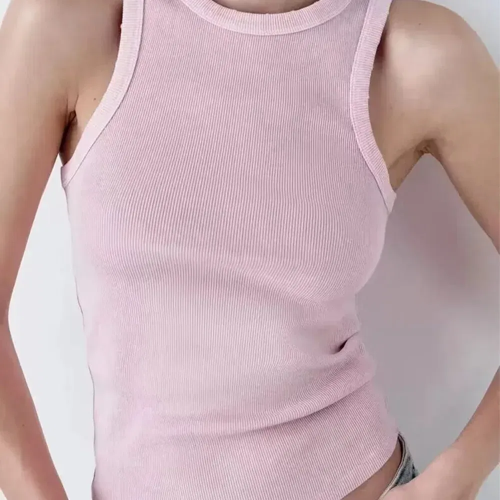 Size: M, Color: GRAY - BMURHMZA Fashion New Water Wash Rib Simple Retro Workwear Women's Tank Top