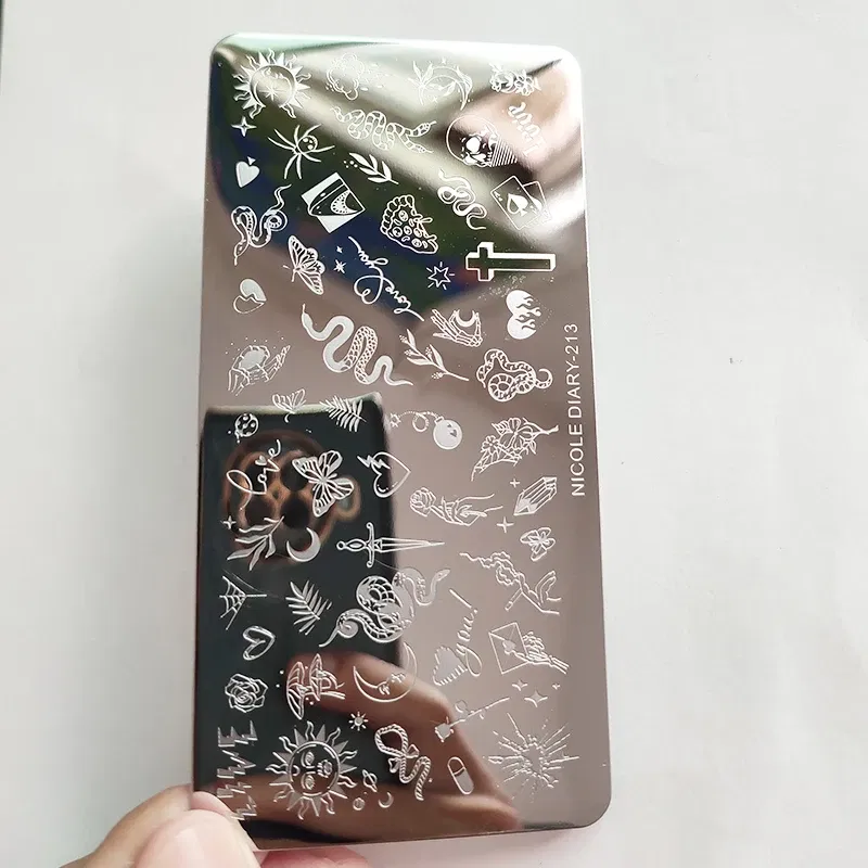 Color: Black - Cute Cartoon Animal Nail Stamping Plates Cartoon Cat Mermaid Girl Gragon Brand Image Stainless Steel Stencil Nail Art Template