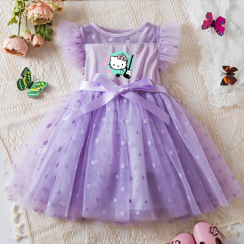 Color: Gold, Size: S - Hello Kitty 2-6Y Baby Girl Dress Princess Mesh Skirt Summer Sleeveless Wedding Party Dresses for Girls Summer