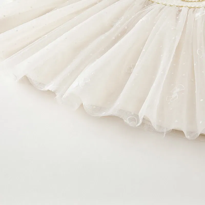 Color: WHITE, Kid Size: 4 - Dave Bella Girl's Dress Children's Autumn Winter Princess Dress Charm Sweet Classy Gentle Fashion Mesh Party DB4237805