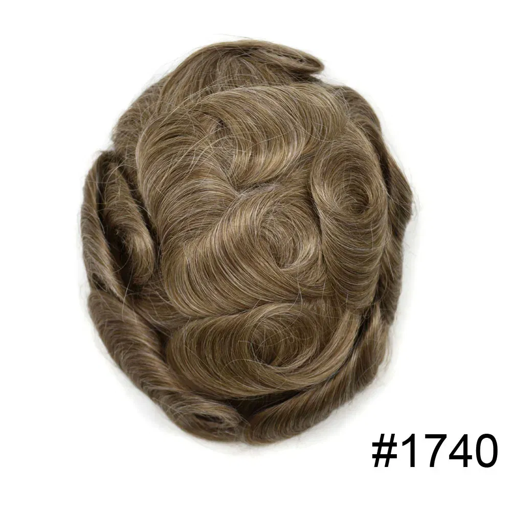 Toupee Color: 1740#, Toupee Density: 90%, Length: 6 inches,  Toupee Size: 8x10 - Men Toupee Hair Systems Ultra Thin Skin 0.06MM V-LOOP Capillary Prosthesis Invisible Hairline Real Human HairPieces Hair Units