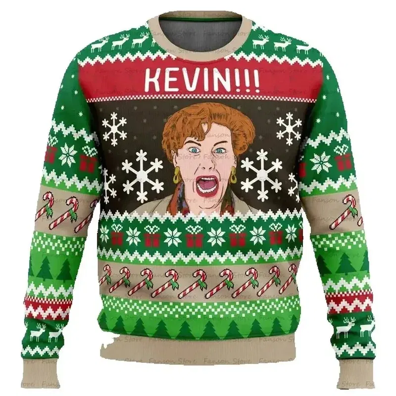 Color: Yellow, Size: XXL, Ships From: CHINA - Merry Christmas alone at home Ugly Christmas sweater cartoon animation Men's pullover 2026 fashionable couple shirts Sweatshirt