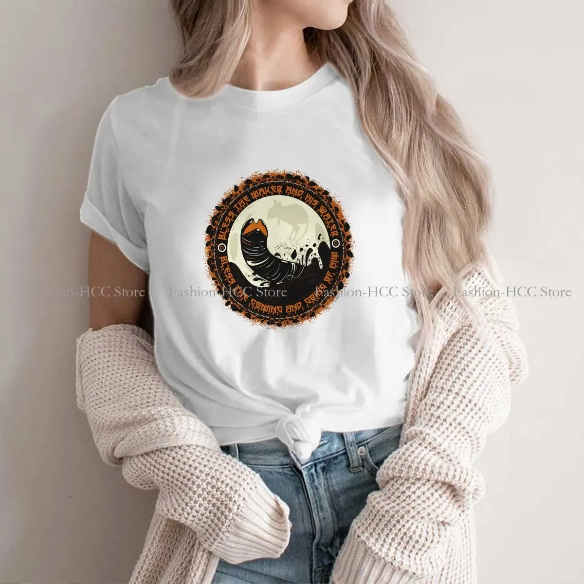 Color: WHITE, Size: XXL - Essential Graphic Polyester TShirt Arrakis Creative Streetwear Comfortable T Shirt Female