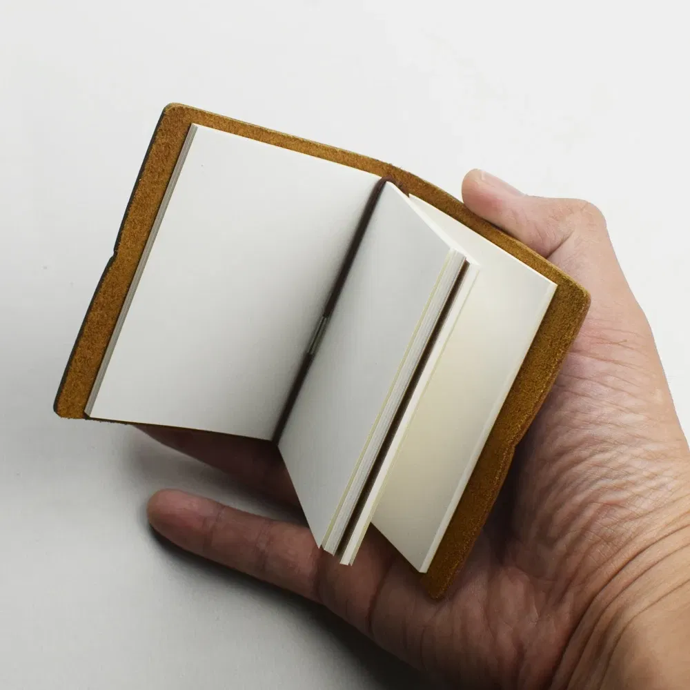 Color: green - 1pc Leather Pocket Notebook 60 Blank Inner Pages Note Book for Sketching, Quoting, Notes & Journals