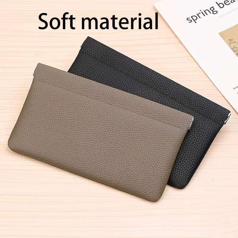 Color: Red - Self-closing first-layer genuine cowhide long wallet passport driver's license document holder data cable cosmetic bag storage