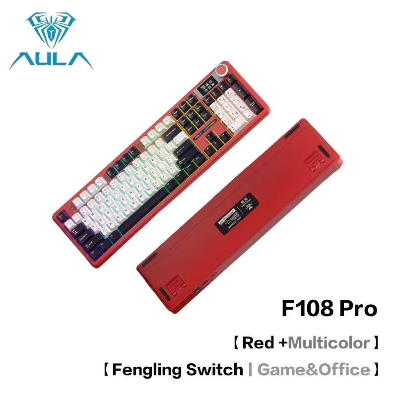 Color: BROWN - AULA F108 Pro Mechanical Keyboard Three-mode Bluetooth /2.4G/ Wired Customized Full-key Hot-swapable Gasket Structure RGB Light