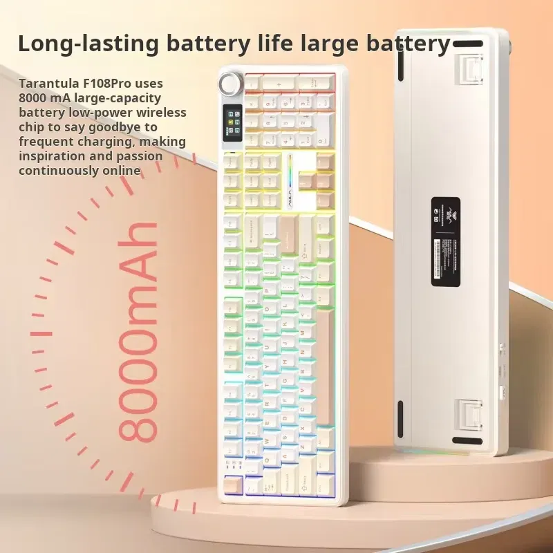 Color: BROWN - AULA F108 Pro Mechanical Keyboard Three-mode Bluetooth /2.4G/ Wired Customized Full-key Hot-swapable Gasket Structure RGB Light