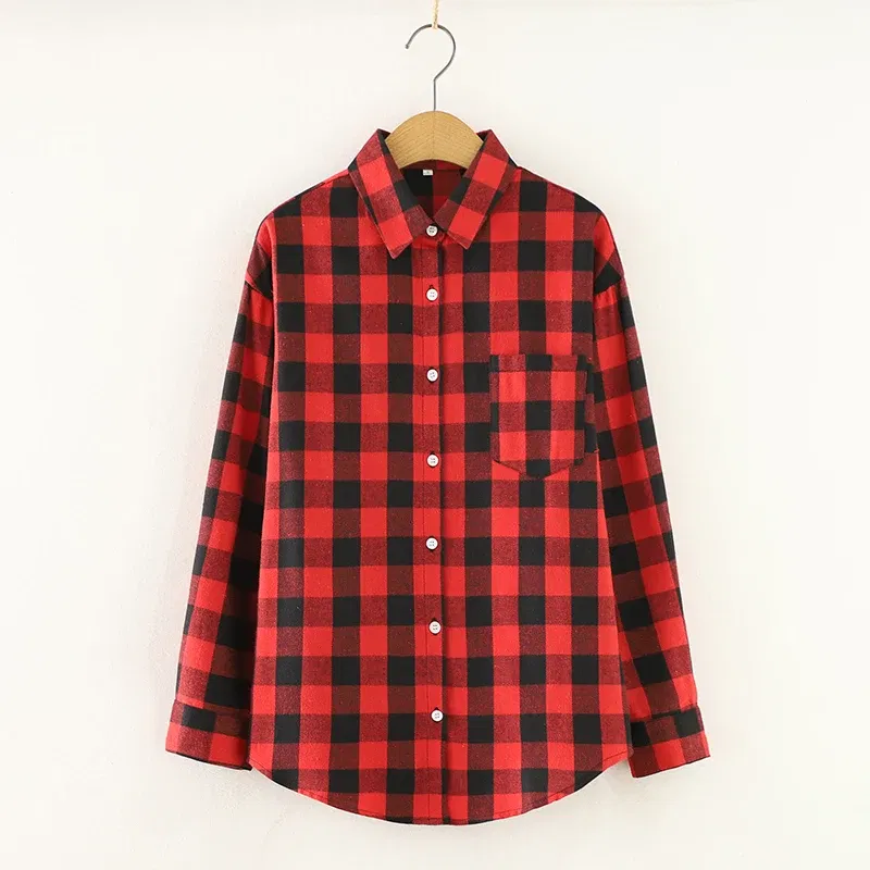 Color: Light Green, Size: XL - Fresh Flannel Plaid Shirt Women 2025 New Female Blouses and Tops Cotton Loose Long Sleeve Casual Shirts Fine Women's Clothes
