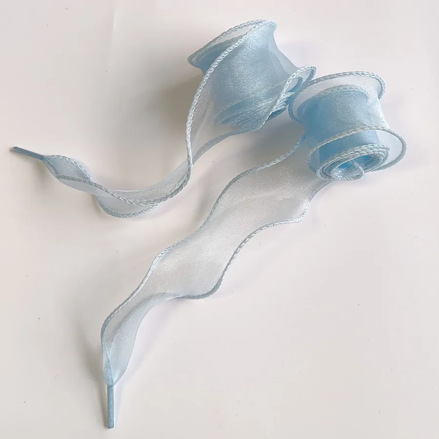 Color: Pink, Length: 120cm - 4cm Wide Festoon Fishtail Organza Shoelaces Wave Chiffen Fall Winer Bow Laces Beauty White Casual Sneaker DE Training Shoes Lace