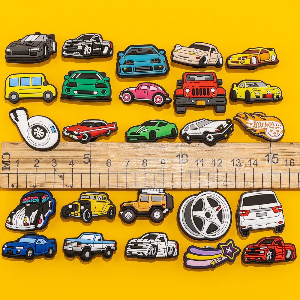 Color: black - 1pcs Clog Charms Cars Cool Roadster SUV PVC Clips Accessories Mini Classic Car Shoe Charms Turbine Clog Pin Kids Gift