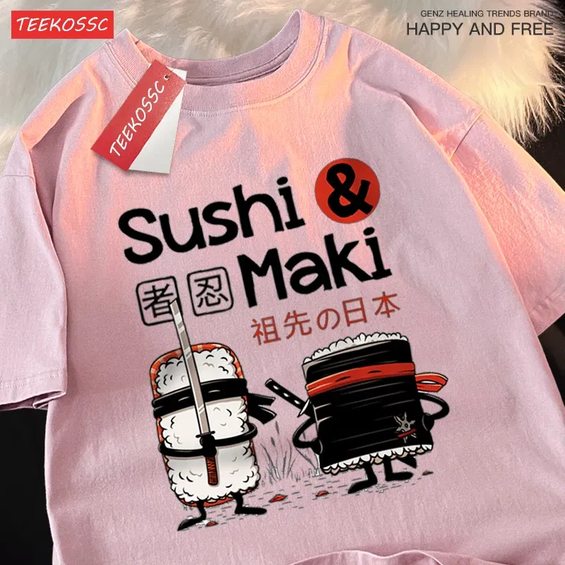 Color: PURPLE, Size: XXXL - Theduc Sushi And Sushi Printing Men Women Tshirt Cotton T-Shirts Loose T Shirt Crewneck Loose Tops Fashion Clothes Unisex