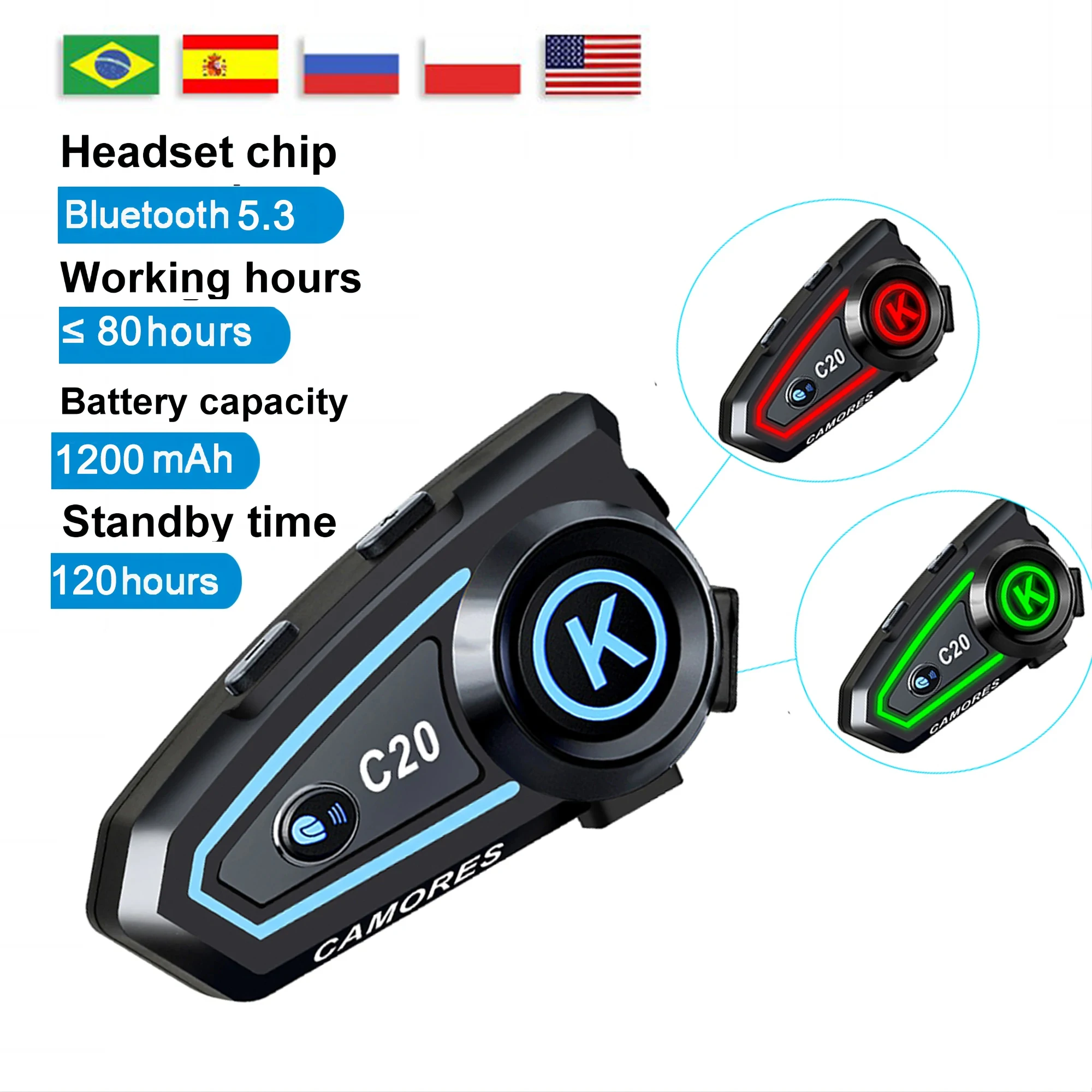 Color: Blue - New Bluetooth Helmet Headset Hands-Free Calling Motorcycle Helmet Headset Ipx7 Bt5.3 Waterproof with Three-Color Ambient Light