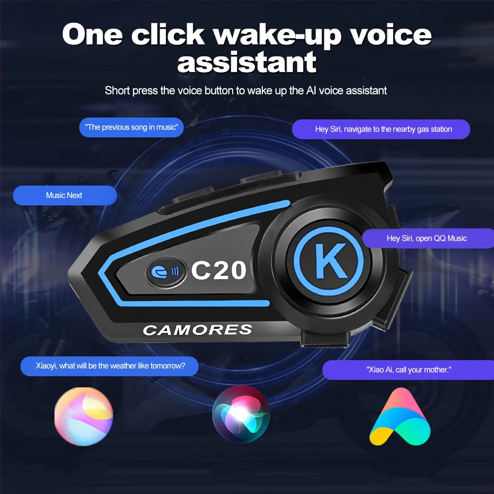 Color: Blue - New Bluetooth Helmet Headset Hands-Free Calling Motorcycle Helmet Headset Ipx7 Bt5.3 Waterproof with Three-Color Ambient Light