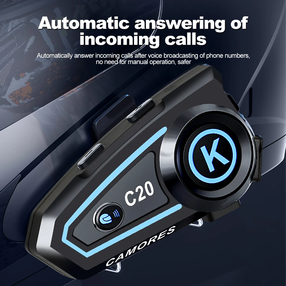 Color: Blue - New Bluetooth Helmet Headset Hands-Free Calling Motorcycle Helmet Headset Ipx7 Bt5.3 Waterproof with Three-Color Ambient Light