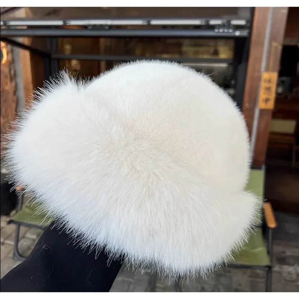 Color: WHITE - Warm Warm Hat Casual Plush Fluffy Plush Cap Versatile Solid Hat for Holiday Season