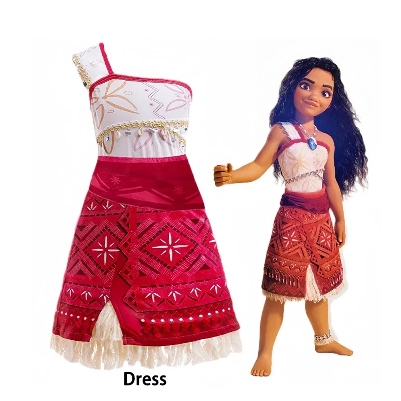Color: Brown, Kid Size: 8T - Disney Movie Moana 2 Girl Dress Cosplay Party Costume Ocean Adventure Princess Fancy Clothes Children Vaiana Outfit Dress