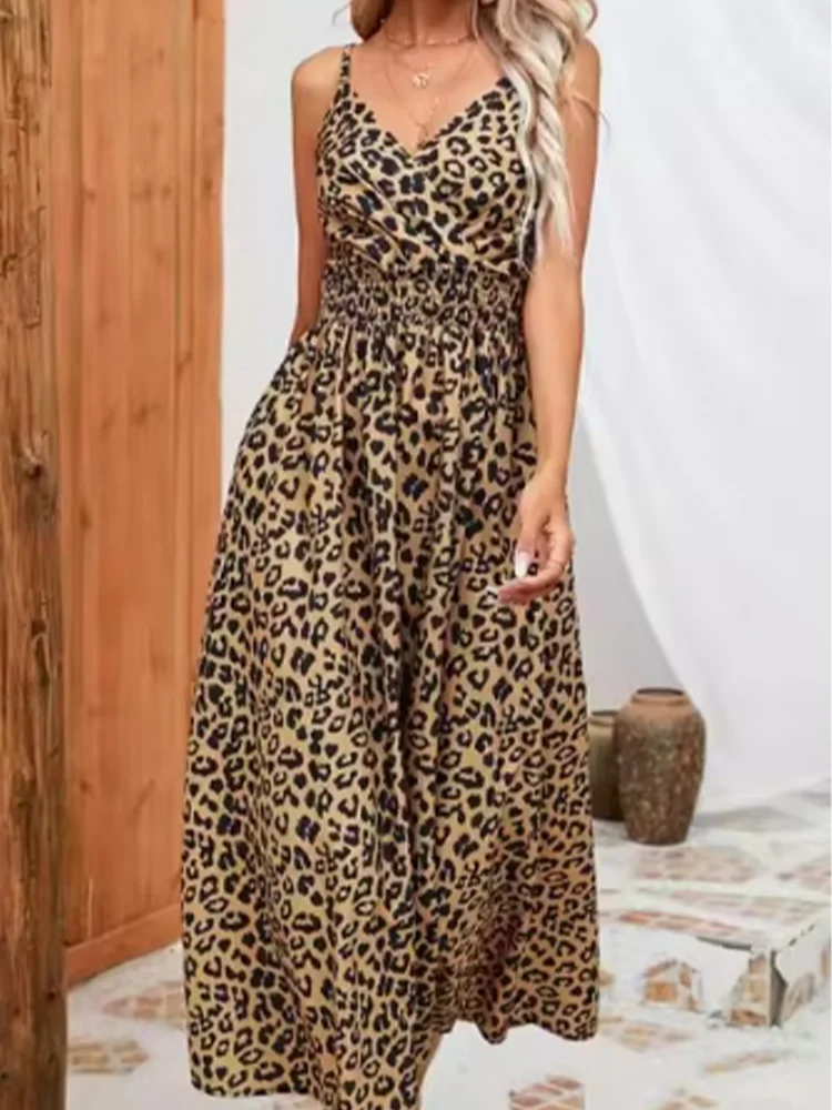 Color: black, Size: M - Sleeveless V-neck Fashion Suspender Leopard Print Sexy Women's Dress Dating Vacation Street Parties Summer Dresses