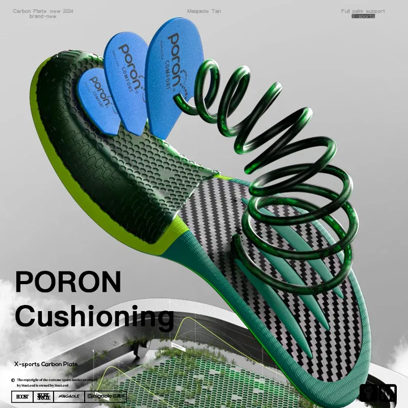 Color: green, Shoe Size: 2.5 - Maigaole Racing Running Insole Marathon Physical Examination Full-Length Real Carbon Plate Running Enhancement with Speed Rebound