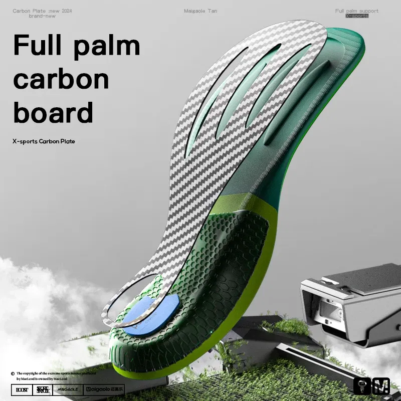 Color: green, Shoe Size: 2.5 - Maigaole Racing Running Insole Marathon Physical Examination Full-Length Real Carbon Plate Running Enhancement with Speed Rebound