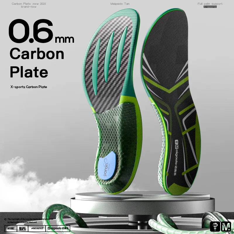 Color: green, Shoe Size: 2.5 - Maigaole Racing Running Insole Marathon Physical Examination Full-Length Real Carbon Plate Running Enhancement with Speed Rebound