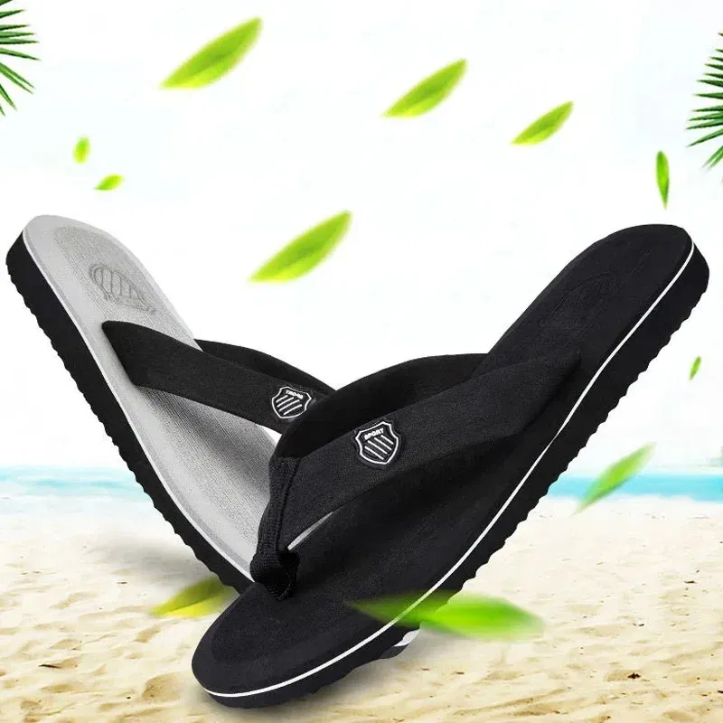 Color: black, Shoe Size: 44 - Hot Sale Men's Flip-flops Outdoor Casual Beach Slippers Soft Light Non-Slip Shoes Summer Slippers Men Shower 2023 Zapatos Hombre