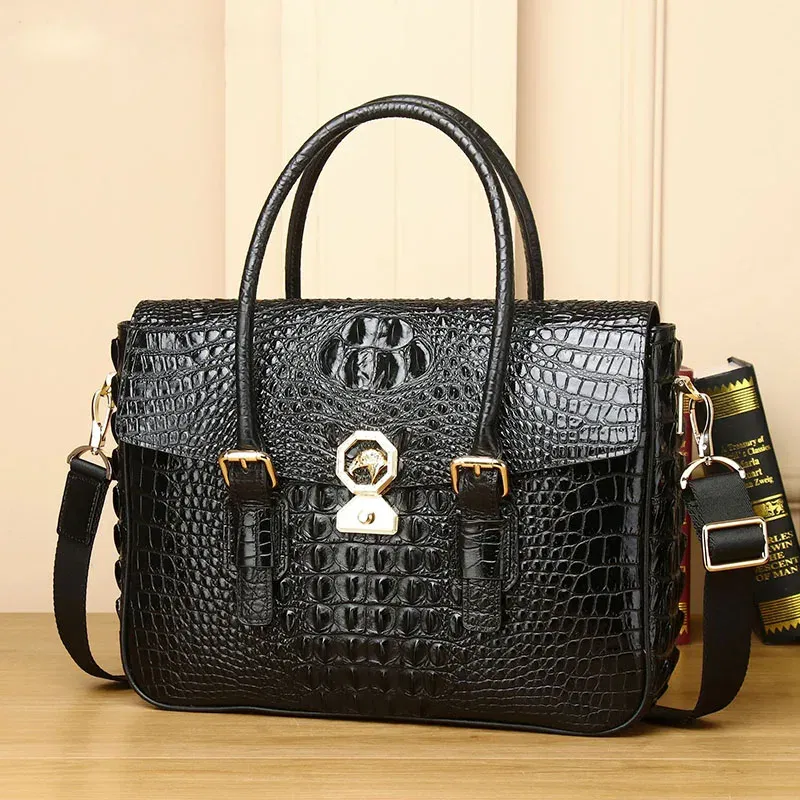 New 2025 Genuine Leather Men's Bag Crocodile Pattern Luxury Handbag Business Bag High Quality Shoulder Cross Bag Trendy