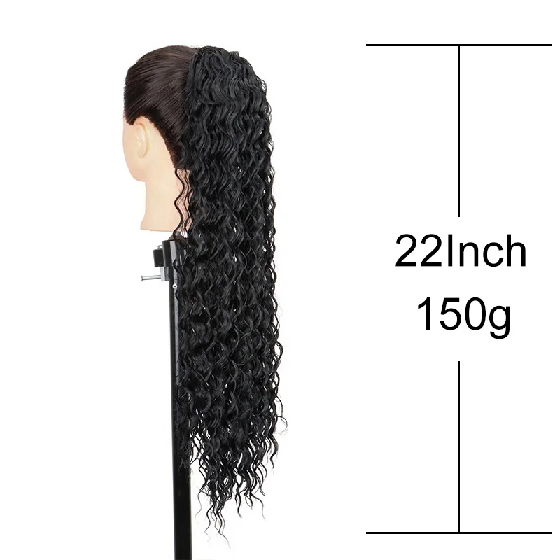 Color: 1B/30HL - Synthetic Long 22Inch Kinky Curly Ponytail Extensions Clip in Drawstring Ponytail Wig Afro Pony Tail Women Hairpiece