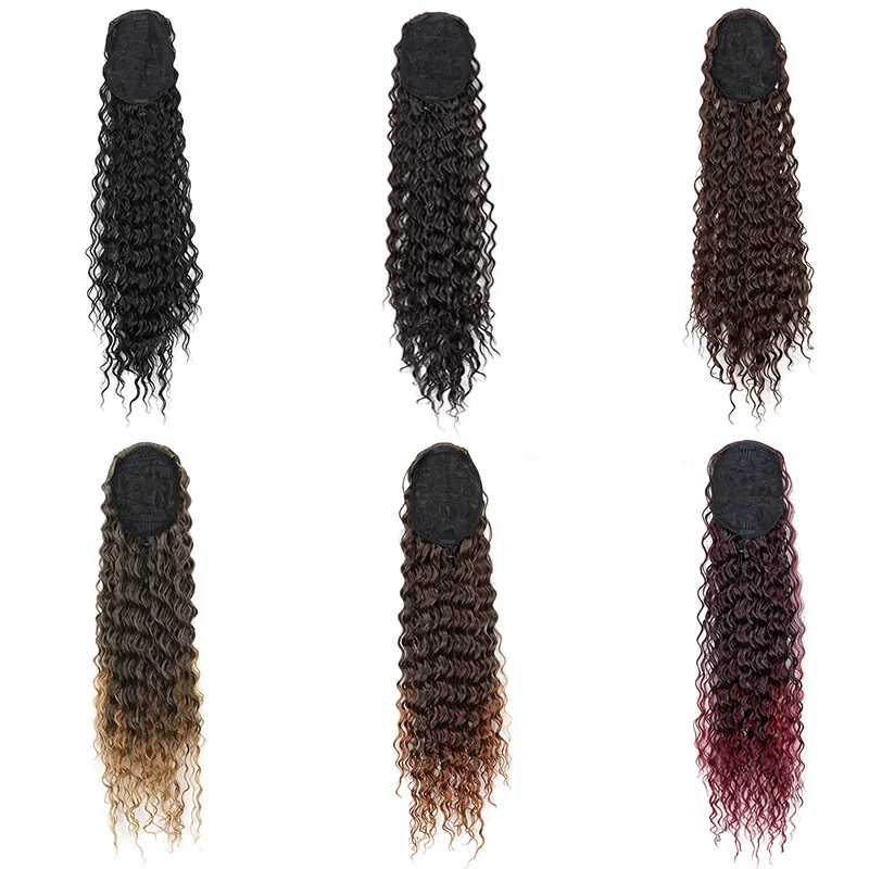 Color: 1B/30HL - Synthetic Long 22Inch Kinky Curly Ponytail Extensions Clip in Drawstring Ponytail Wig Afro Pony Tail Women Hairpiece