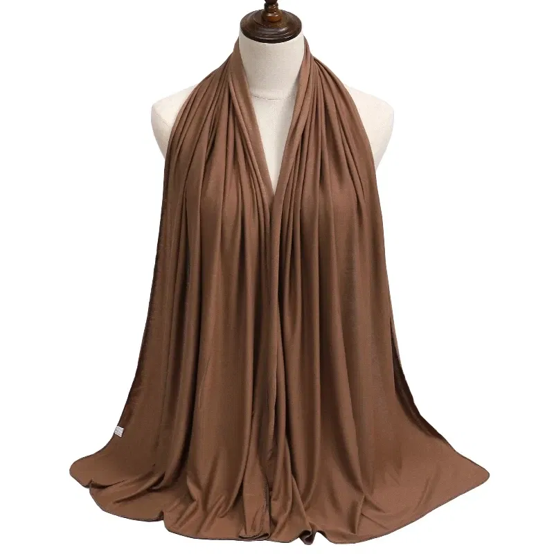 Color: dusty camel - Modal Cotton Jersey Hijab Scarf Long Muslim Shawl Plain Soft Turban Tie Head Wraps For Women Africa Headband 170x60cm