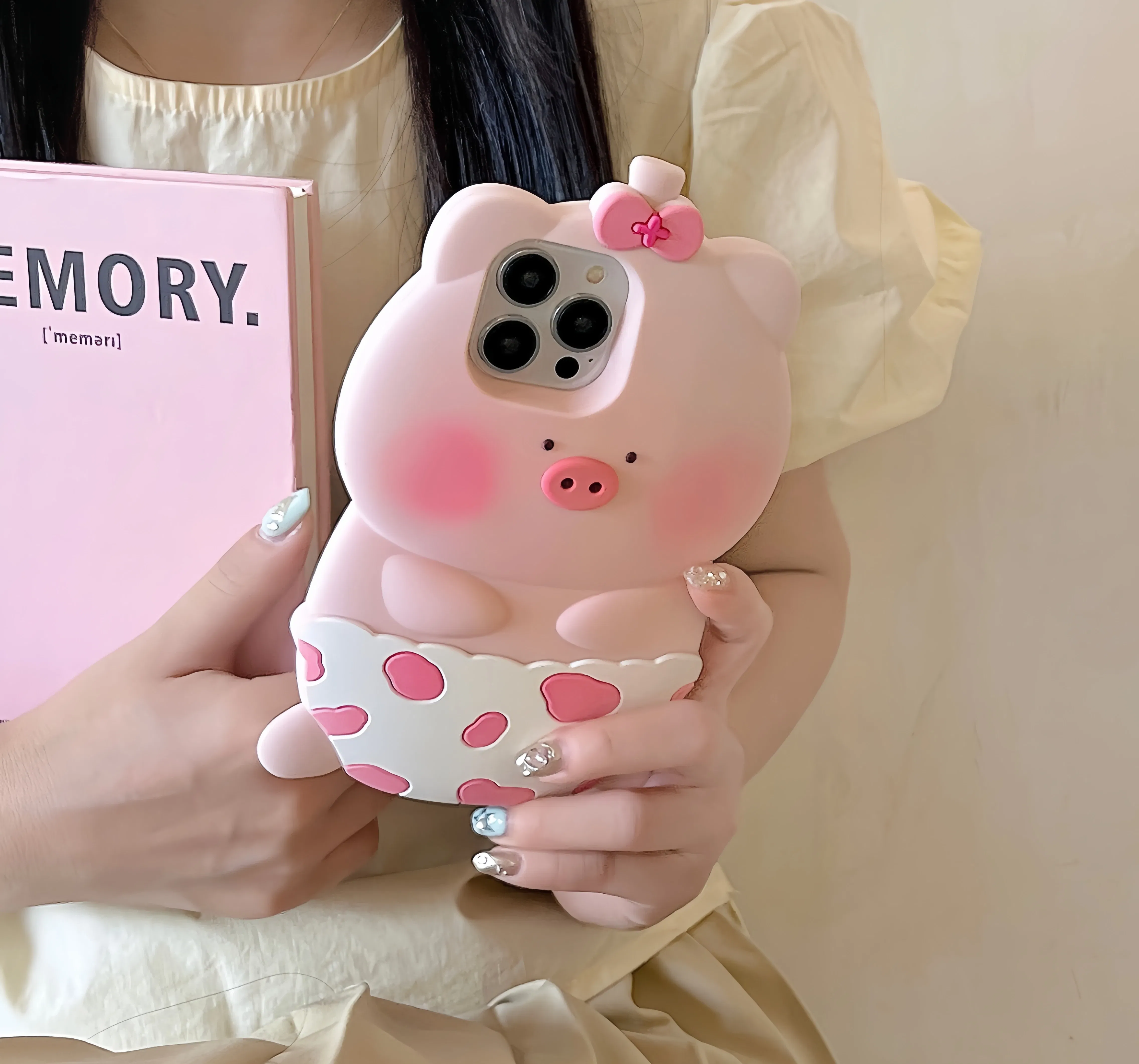 Color: Pink, Material: PE - 3D Cute Cartoon Pink Pig Funny Phone Case for IPhone 15 14 13 12 11 Pro Max Piggy Soft Rubber Silicone Protective Cover Shell