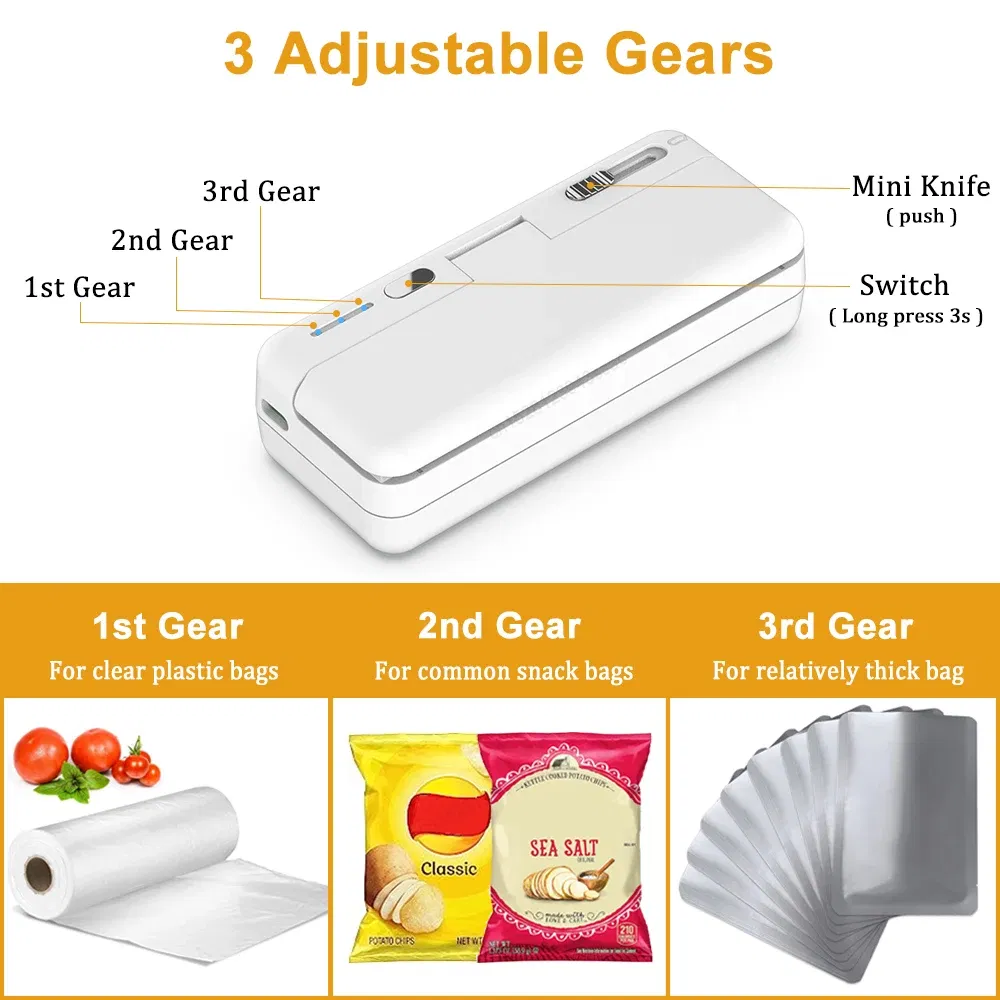 Color: Rose Gold - Mini Plastic Bag Sealer Heat Bag Sealing Machine Food Packaging Plastic Bags Sealer Clip Bag Handheld Rechargeable Heat Sealer