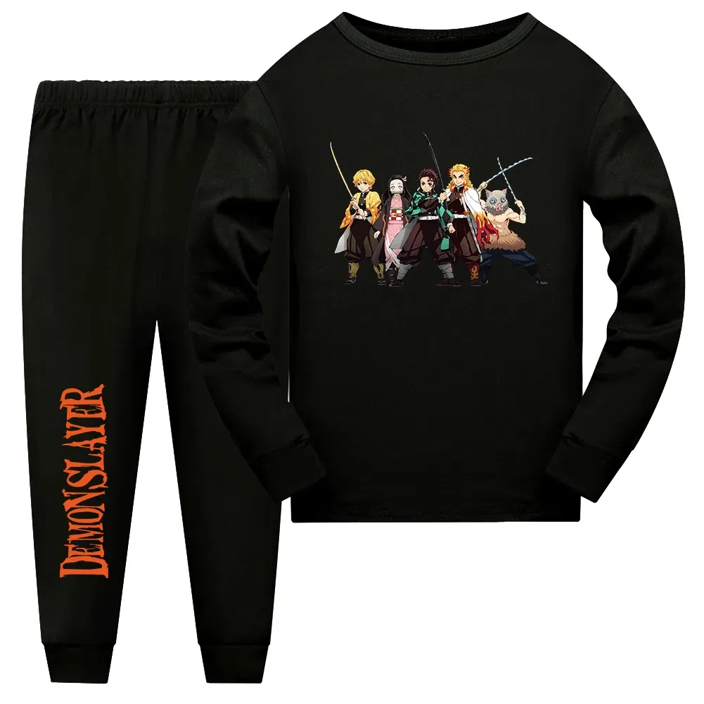 Color: army green, Kid Size: 14 - Demon Slayer Sleepwear Kamado Tanjirou Kamado Nezuko Agatsuma Zenitsu Children's Homewear Suit Long-sleeve Two-piece Pajamas Set