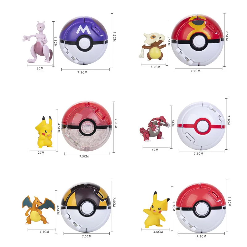 Color: black - New Pokemon Pokeball Anime Action Figurse Pikachu Squirtle Pocket Monster Variant Pok?©mon Game Elf Ball Model Toys Kids Gift