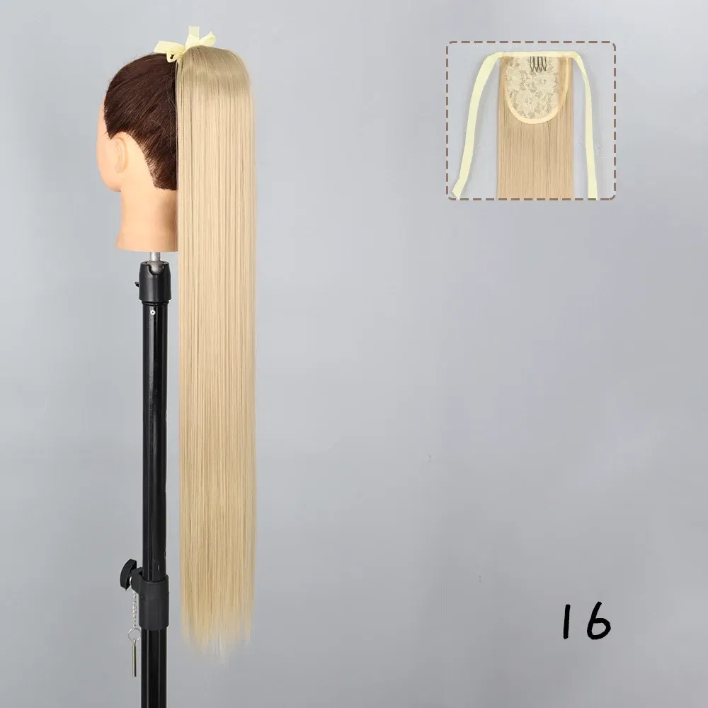 Color: #3, Stretched Length: 22inches - AZQUEEN Straight Synthetic Hairpiece With Ponytail 85cm Super Long Wrap Around Clip In Hair Extensions Pony Tail For Daily Wear