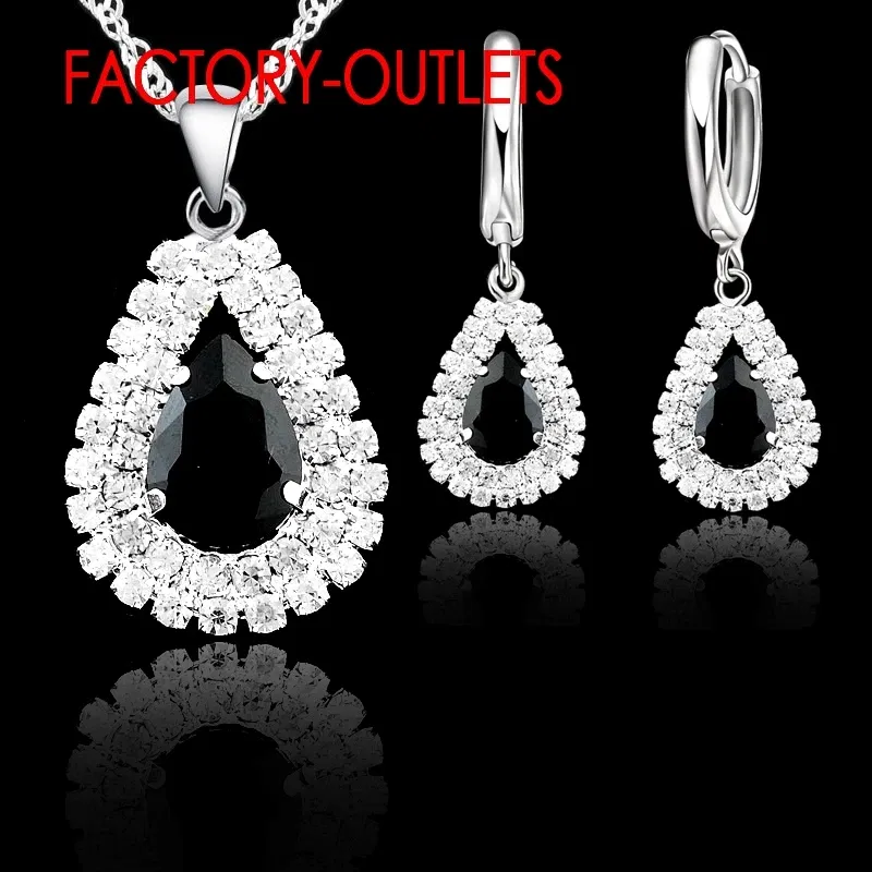 Metal color: Light Yellow Gold Color - Hot Sale 925 Silver Needle Bridal Jewelry Sets Austrian Crystal Water Drop Necklaces Hoop Earrings Women Party Engagement