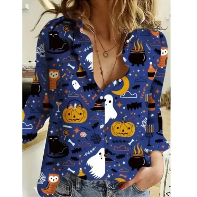 Color: green, Size: 5XL, Ships From: CHINA - Women New Christmas Shirt Cute Christmas Tree Santa Claus Print Blouses Casual Long Sleeve Button Tops Autumn Blouses Ladies