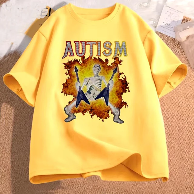 Color: WHITE, Size: M - Autistic Funny Skeleton T Shirt Women Men Autism Edgy Skeleton Meme T-shirt Casual Short Sleeve Tshirt Round Neck Clothes