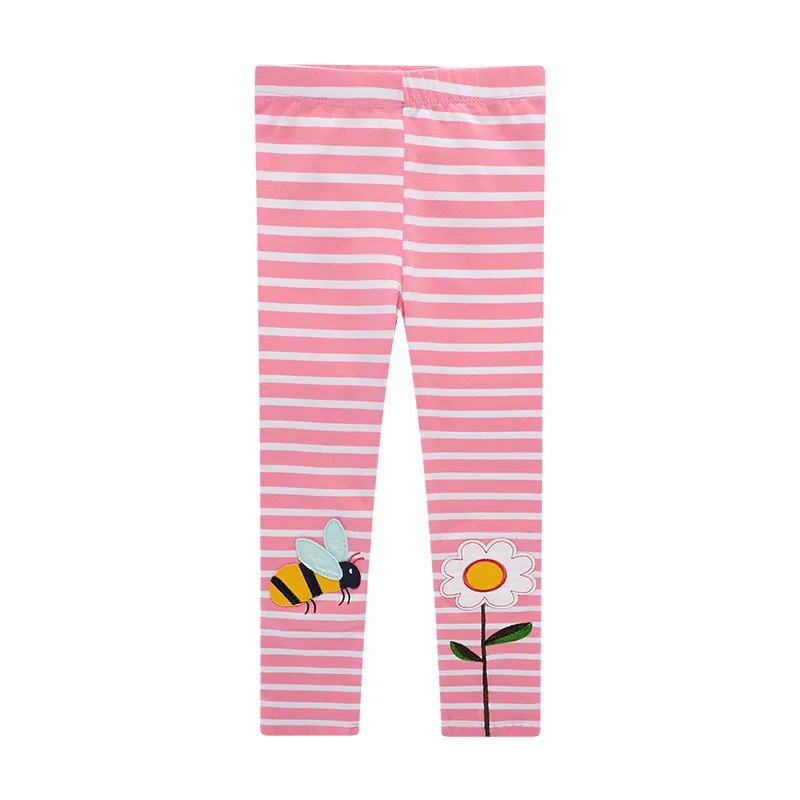 Color: PURPLE, Kid Size: 18M - Jumping Meters New Arrival Girls Leggings Pant With Bee Embroidery Fashion Stripe Kids Skinny Pants Toddler Kids Pencil Pant