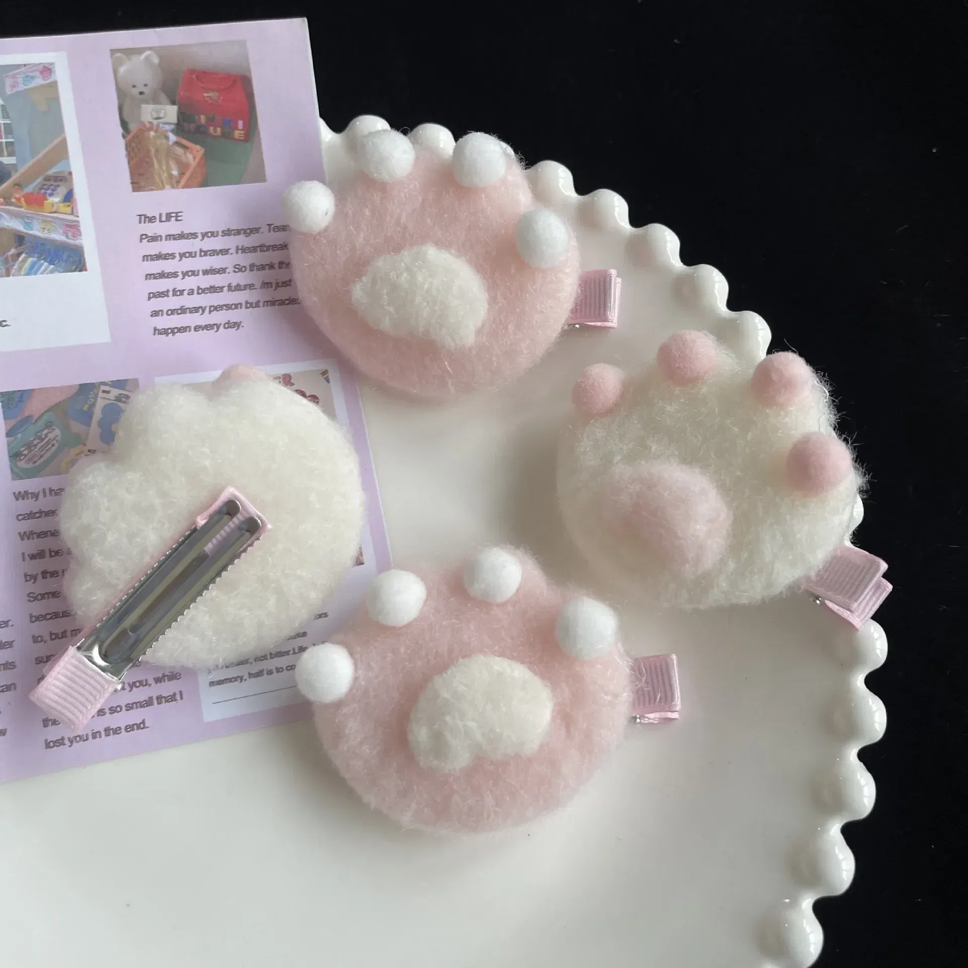 Color: SKY BLUE - 1Pair Cat Claw Hairpins Cute Plush Cat Paw Hair Clips Women Girls Cartoon Mini Small Grip Clip Cosplay Headwear Hair Accessories