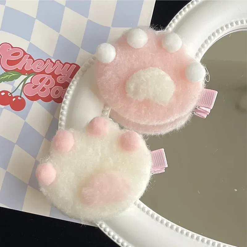 Color: SKY BLUE - 1Pair Cat Claw Hairpins Cute Plush Cat Paw Hair Clips Women Girls Cartoon Mini Small Grip Clip Cosplay Headwear Hair Accessories