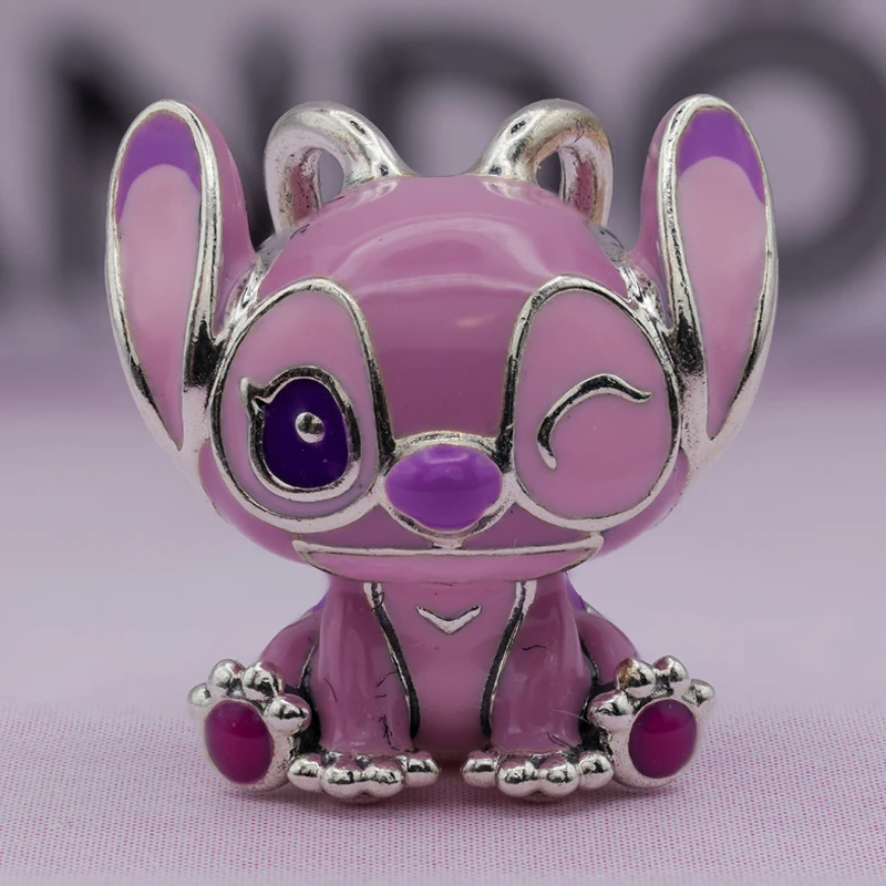 Gem Color: PURPLE - S925 Silver Jewelry Stitch and Angel Charms Disney Series Bead 1:1 Model with Logo Fit Pandora Bracelet Women Diy Making Jewelry