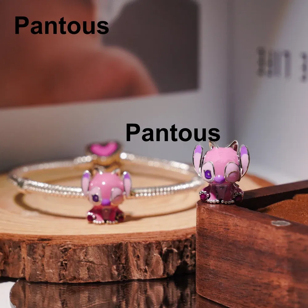 Gem Color: PURPLE - S925 Silver Jewelry Stitch and Angel Charms Disney Series Bead 1:1 Model with Logo Fit Pandora Bracelet Women Diy Making Jewelry