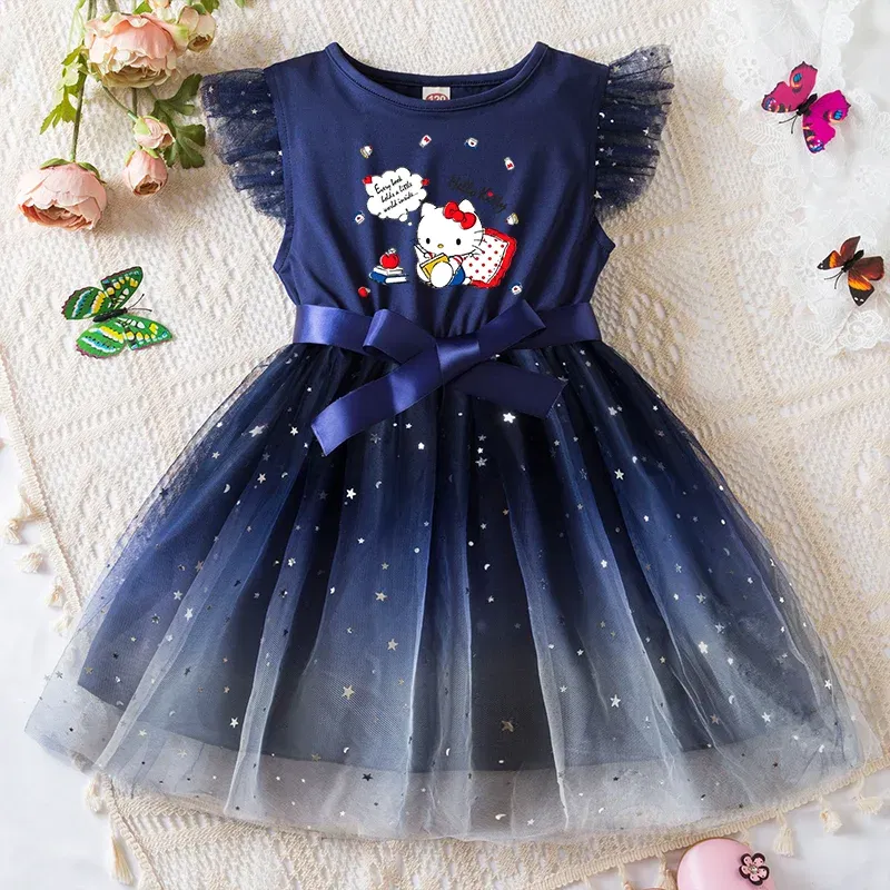Color: PURPLE, Kid Size: 4T - Hello Kitty Girls Sequin Tutu Dress with Bow Flutter Sleeves Summer Princess Party Outfit for Toddler Kids 2-6 Years