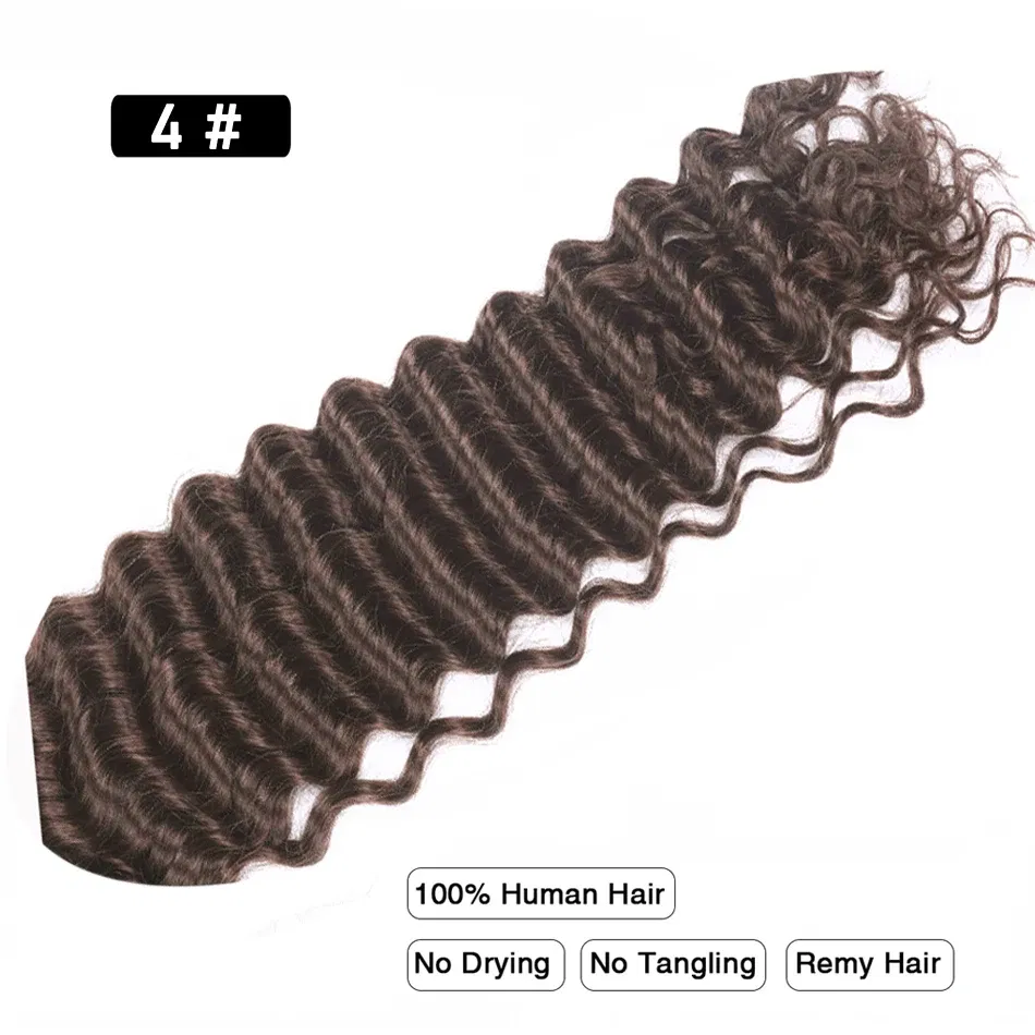 Color: #5, Stretched Length: 16inches - Pre-Colored Brazilian Deep Wave Bulk Human Hair No Weft Remy Bulk Human Hair 14 To 28 Inch Bulk Hair Extension Crochet Braids