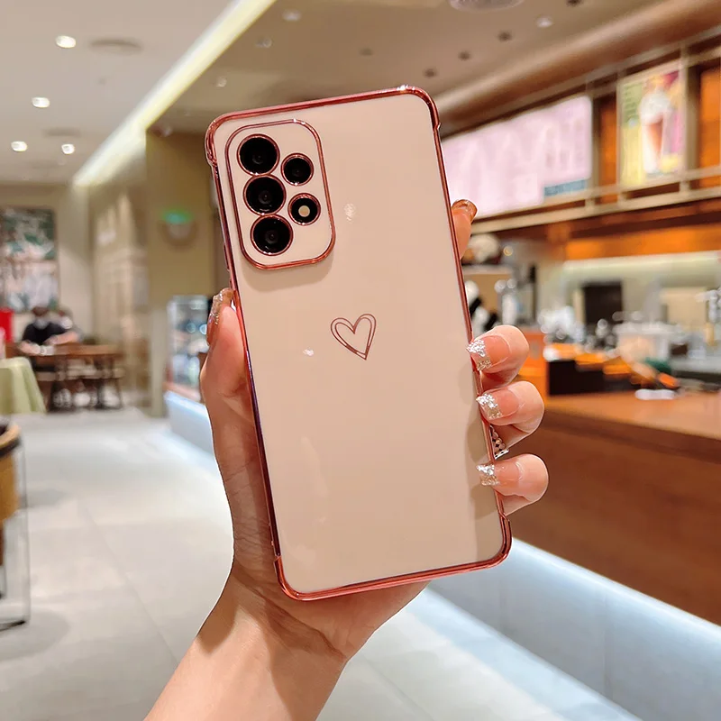 Color: Khaki, Compatible-Phone Models: For iPhone 14 Plus, Ships From: CHINA - Electroplating Love Heart Phone Case For Samsung Galaxy S25 S24 Ultra S23 S22 A13 A14 A52 A53 Protect Lens Shockproof Back Cover