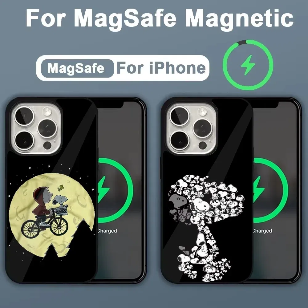 Color: Blue, Material: PC - Anime Cartoon-S-Snoopy-s Phone Case For iPhone 16,15,14,13,12,11,Plus,Pro,Max,Mini Magsafe Magnetic Wireless Charging