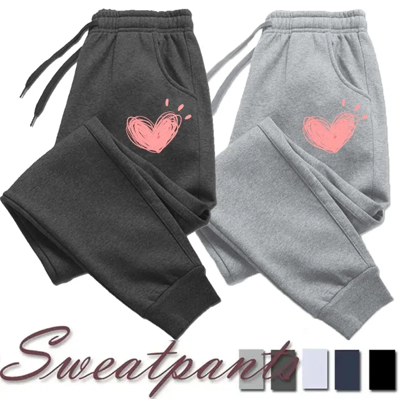 Color: SKY BLUE, Size: XXXS - Women Cute Heart Printed Sweatpants Autumn Winter Cotton Long Pants Jogger Trousers Casual Sports Fitness Women Sweat Pants