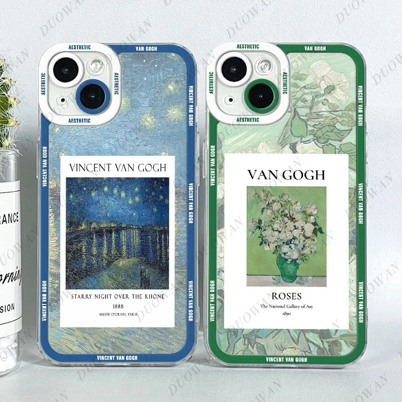 Color: Gold, Material: PP - Van Gogh Oil Painting Phone Case For iPhone 11 12 13 14 15 16 Pro Max XR X XS Mini 8 7 Plus SE 2020 2022 Transparent Case